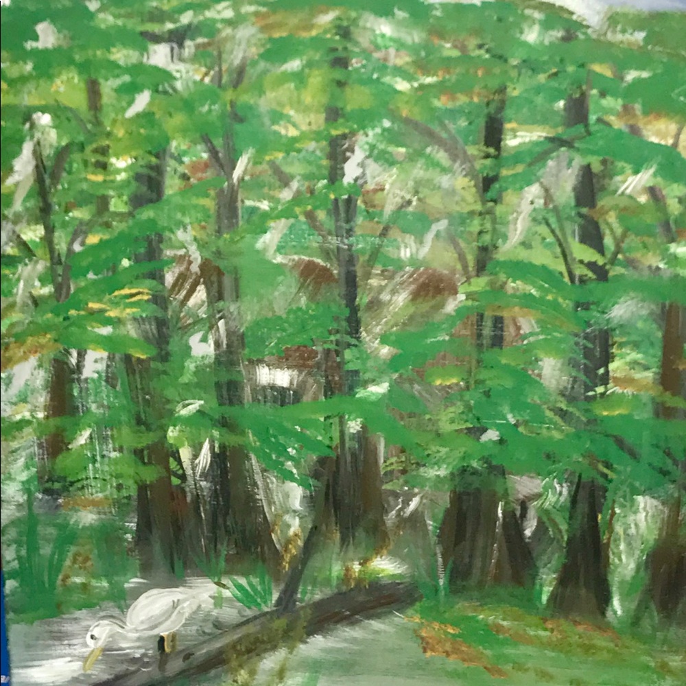 Swamp scene painting amateur signed